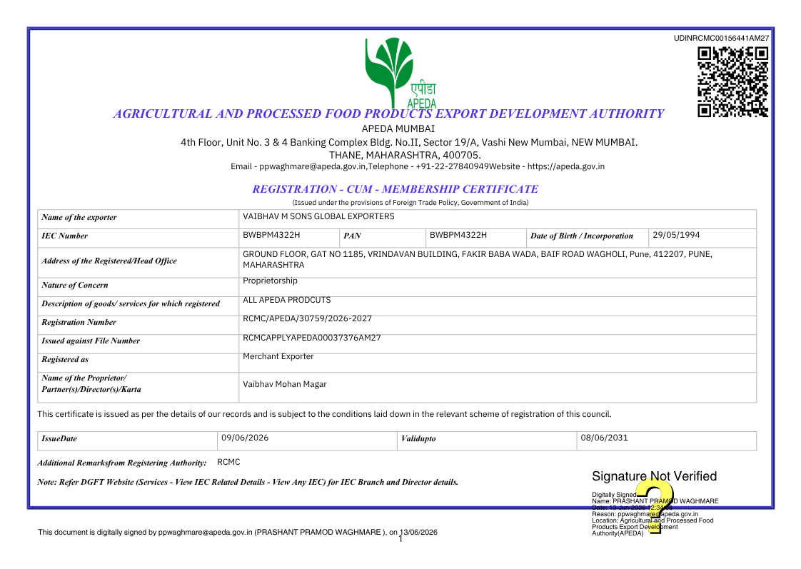 APEDA Certificate