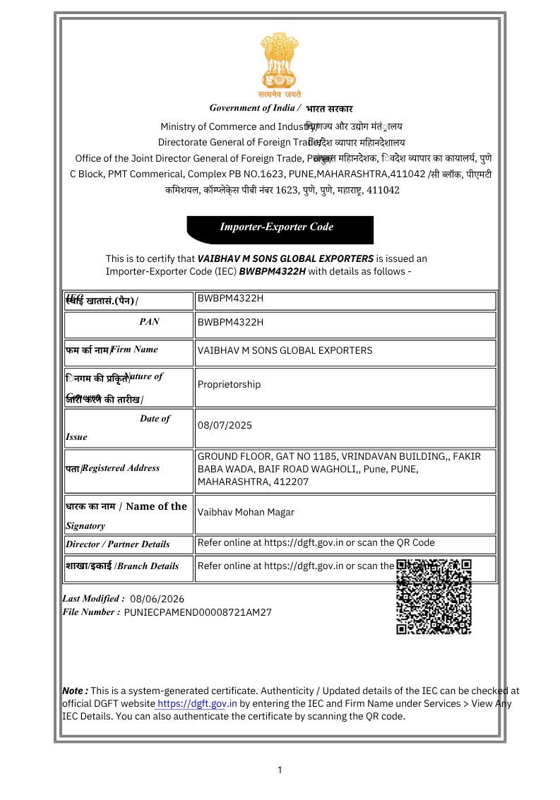 APEDA Certificate